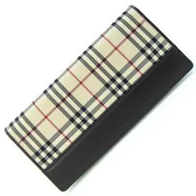 Pre-owned Burberry Beige Dark Brown Canvas Leather Long Wallet (bi-fold) () In Multi