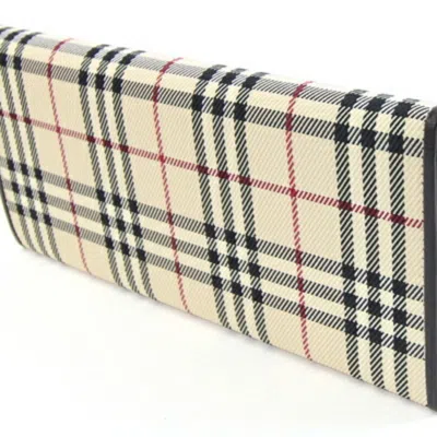 Pre-owned Burberry Beige Dark Brown Canvas Leather Long Wallet (bi-fold) () In Multi