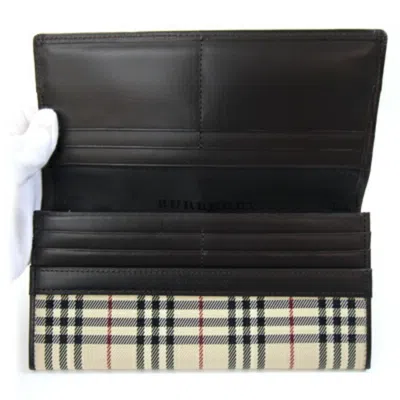 Pre-owned Burberry Beige Dark Brown Canvas Leather Long Wallet (bi-fold) () In Multi