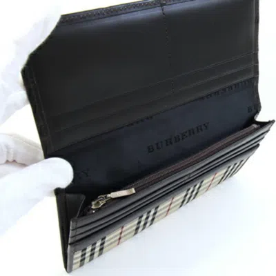 Pre-owned Burberry Beige Dark Brown Canvas Leather Long Wallet (bi-fold) () In Multi