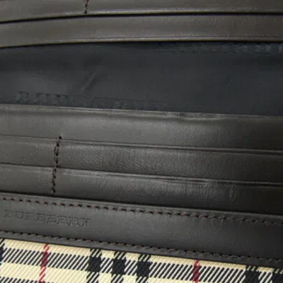 Pre-owned Burberry Beige Dark Brown Canvas Leather Long Wallet (bi-fold) () In Multi