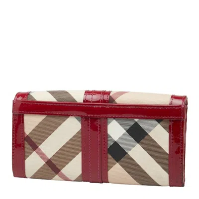 Pre-owned Burberry Beige Red Color Pvc Leather Long Wallet (bi-fold) () In Multi