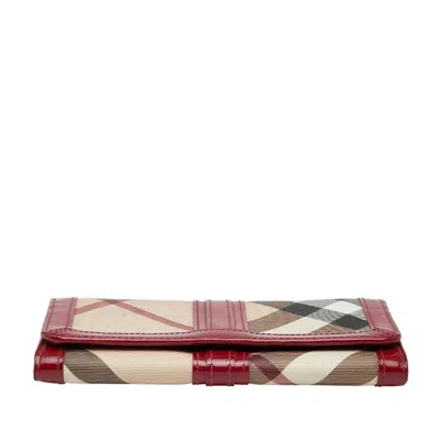 Pre-owned Burberry Beige Red Color Pvc Leather Long Wallet (bi-fold) () In Multi