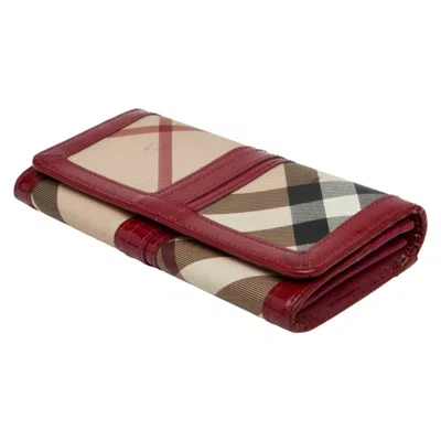 Pre-owned Burberry Beige Red Color Pvc Leather Long Wallet (bi-fold) () In Multi