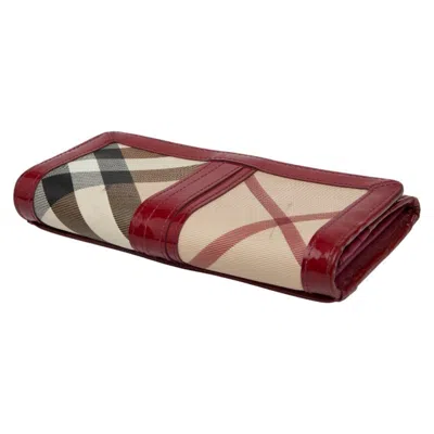 Pre-owned Burberry Beige Red Color Pvc Leather Long Wallet (bi-fold) () In Multi