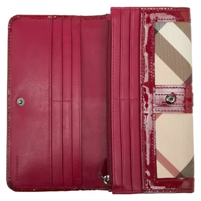 Pre-owned Burberry Beige Red Color Pvc Leather Long Wallet (bi-fold) () In Multi