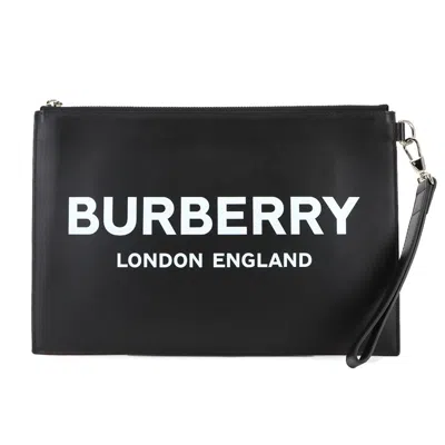 Pre-owned Burberry Black White Leather Clutch Bag () In Multi