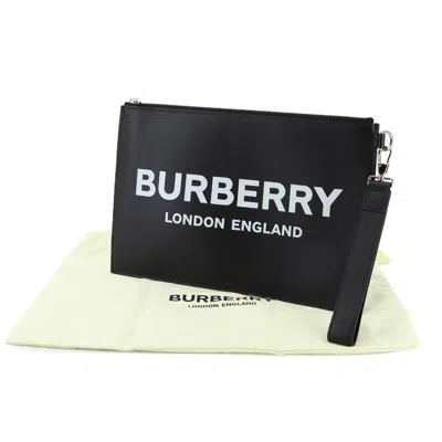 Pre-owned Burberry Black White Leather Clutch Bag () In Multi