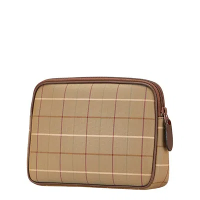 Pre-owned Burberry Brown Green Khaki Canvas Leather Clutch Bag ()