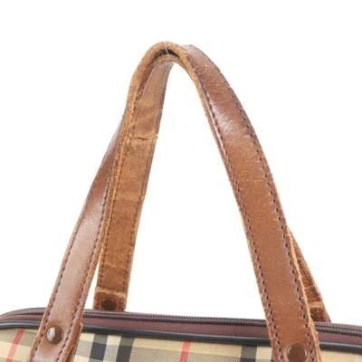 Pre-owned Burberry Brown Leather Canvas Boston Bag Tote Bag ()