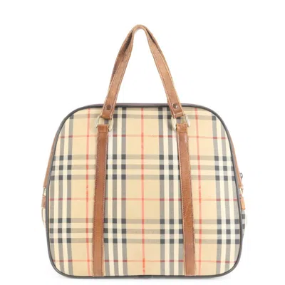 Pre-owned Burberry Brown Leather Canvas Boston Bag Tote Bag ()