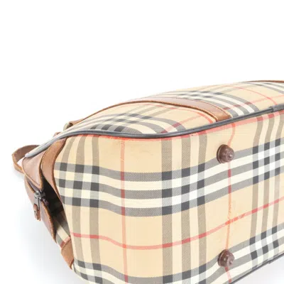 Pre-owned Burberry Brown Leather Canvas Boston Bag Tote Bag ()