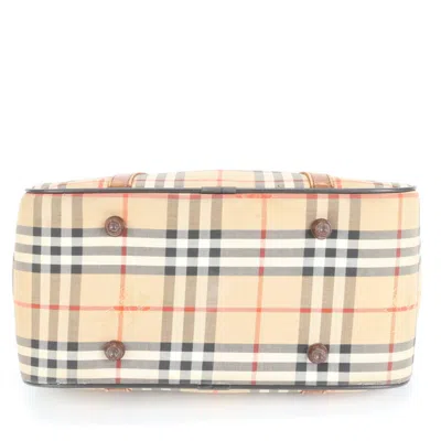 Pre-owned Burberry Brown Leather Canvas Boston Bag Tote Bag ()