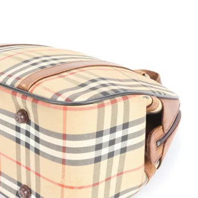 Pre-owned Burberry Brown Leather Canvas Boston Bag Tote Bag ()