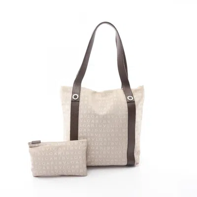 Pre-owned Bvlgari Beige Brown Canvas Leather Tote Bag () In Multi