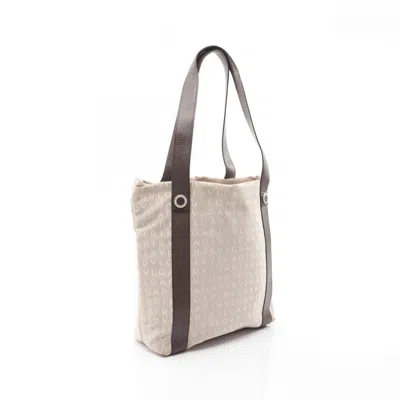 Pre-owned Bvlgari Beige Brown Canvas Leather Tote Bag () In Multi