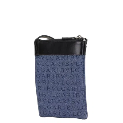 Pre-owned Bvlgari Black Blue Canvas Leather Shoulder Bag () In Multi