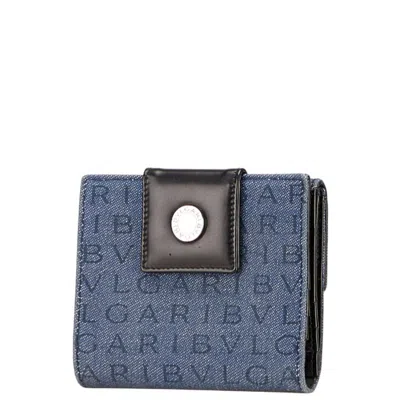 Pre-owned Bvlgari Black Blue Denim Leather Wallet (bi-fold) () In Multi