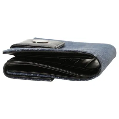 Pre-owned Bvlgari Black Blue Denim Leather Wallet (bi-fold) () In Multi