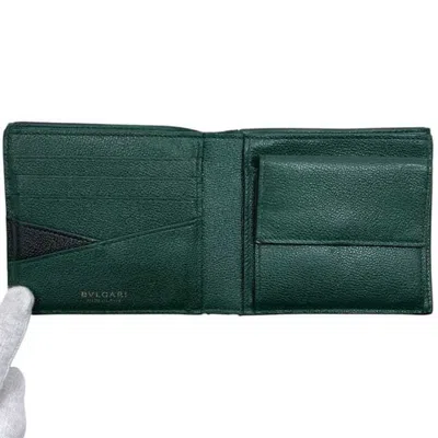 Pre-owned Bvlgari Black Green Leather Wallet (bi-fold) () In Multi