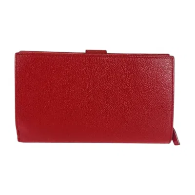 Pre-owned Bvlgari Red Color Leather Wallet (bi-fold) ()