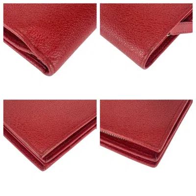 Pre-owned Bvlgari Red Color Leather Wallet (bi-fold) ()