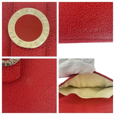 Pre-owned Bvlgari Red Color Leather Wallet (bi-fold) ()