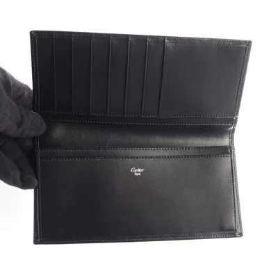 Pre-owned Cartier Black Leather Long Wallet (bi-fold) ()