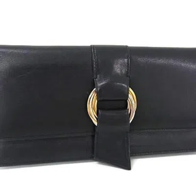 Pre-owned Cartier Black Leather Long Wallet (bi-fold) ()