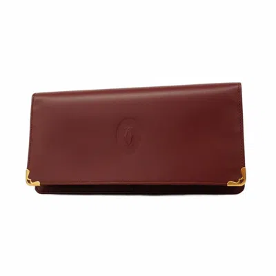 Pre-owned Cartier Bordeaux Leather Long Bill Wallet (bi-fold) () In Burgundy