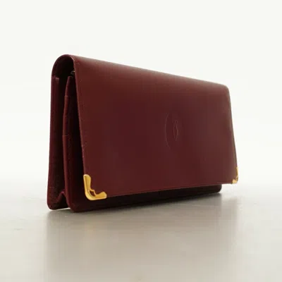 Pre-owned Cartier Bordeaux Leather Long Bill Wallet (bi-fold) () In Burgundy