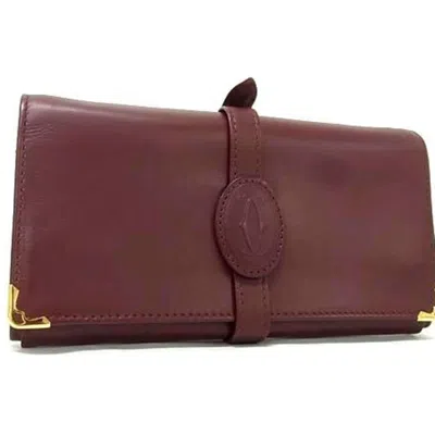 Pre-owned Cartier Bordeaux Leather Long Wallet (bi-fold) () In Burgundy