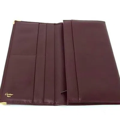 Pre-owned Cartier Bordeaux Leather Long Wallet (bi-fold) () In Burgundy