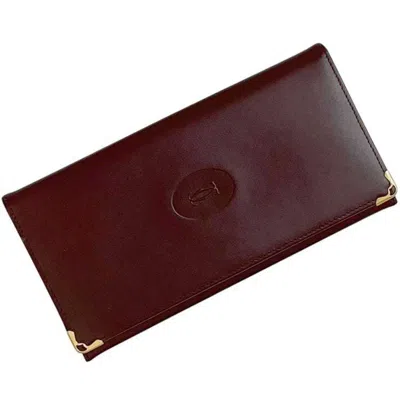 Pre-owned Cartier Bordeaux Wine Red Leather Long Wallet (bi-fold) () In Burgundy