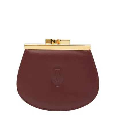 Pre-owned Cartier Bordeaux Wine Red Leather Coin Purse/coin Case () In Burgundy