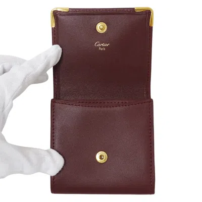 Pre-owned Cartier Bordeaux Wine Red Leather Coin Purse/coin Case () In Burgundy