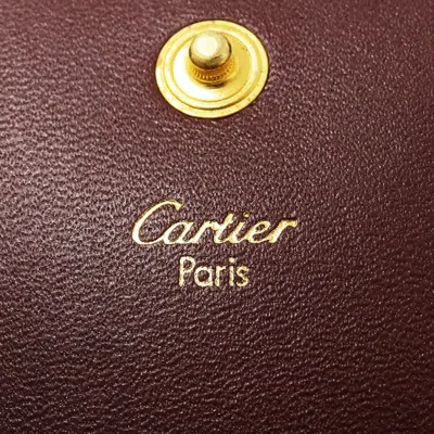 Pre-owned Cartier Bordeaux Wine Red Leather Coin Purse/coin Case () In Burgundy