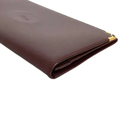 Pre-owned Cartier Bordeaux Wine Red Leather Long Wallet (bi-fold) () In Burgundy
