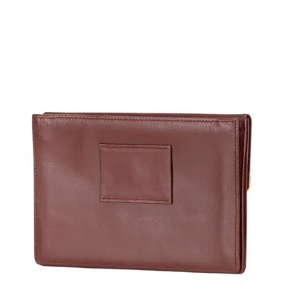 Pre-owned Cartier Bordeaux Wine Red Leather Long Wallet (bi-fold) () In Burgundy