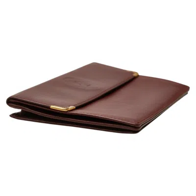 Pre-owned Cartier Bordeaux Wine Red Leather Long Wallet (bi-fold) () In Burgundy