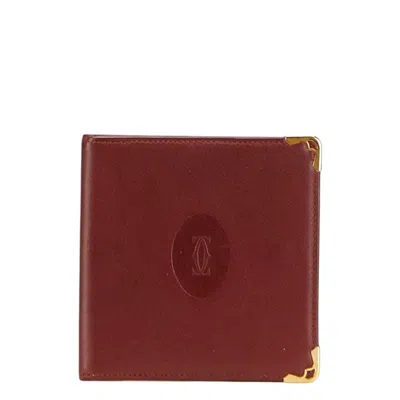 Pre-owned Cartier Bordeaux Wine Red Leather Wallet (bi-fold) () In Burgundy
