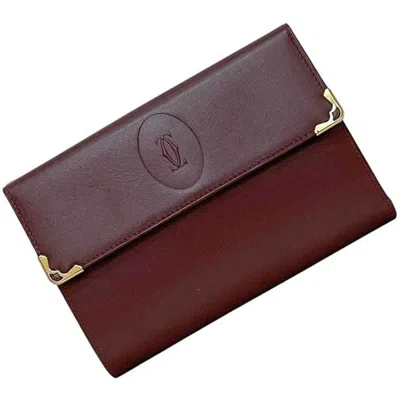 Pre-owned Cartier Bordeaux Wine Red Leather Wallet (tri-fold) () In Burgundy