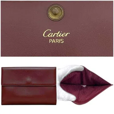 Pre-owned Cartier Bordeaux Wine Red Leather Wallet (tri-fold) () In Burgundy
