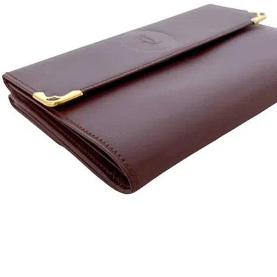 Pre-owned Cartier Bordeaux Wine Red Leather Wallet (tri-fold) () In Burgundy