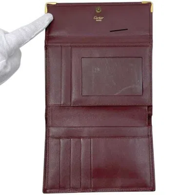 Pre-owned Cartier Bordeaux Wine Red Leather Wallet (tri-fold) () In Burgundy