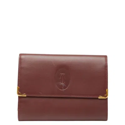 Pre-owned Cartier Bordeaux Wine Red Leather Wallet (tri-fold) () In Burgundy