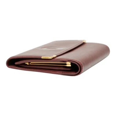 Pre-owned Cartier Bordeaux Wine Red Leather Wallet (tri-fold) () In Burgundy