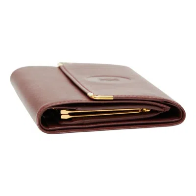 Pre-owned Cartier Bordeaux Wine Red Leather Wallet (tri-fold) () In Burgundy