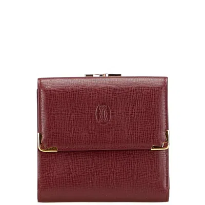 Pre-owned Cartier Bordeaux Wine Red Leather Wallet (tri-fold) () In Burgundy