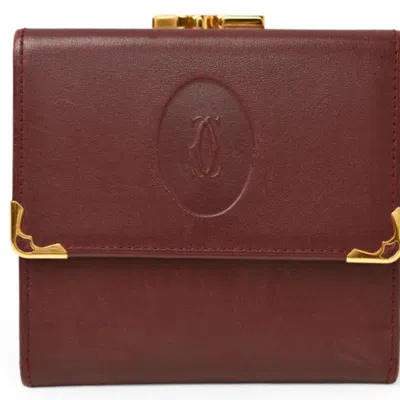 Pre-owned Cartier Must Bordeaux Leather Wallet (tri-fold) () In Burgundy